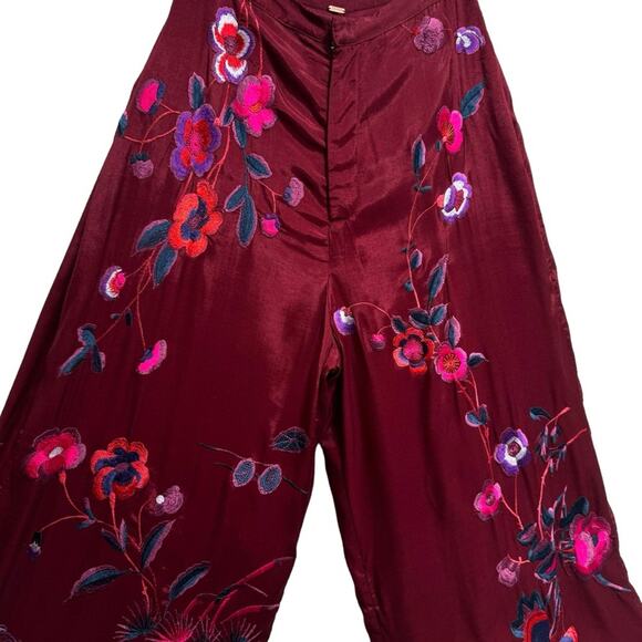Free People Trousers Mimi Embroidered Floral Wide Leg US 6 NEW - Picture 2 of 16